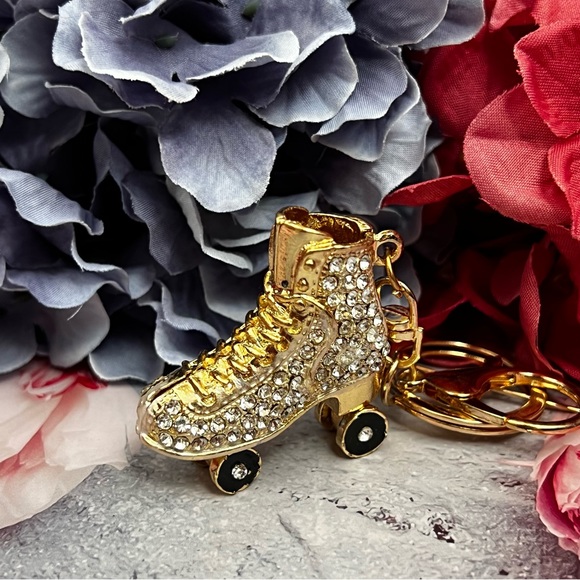 Golden Roller Skate with Silver Crystals Keychain Charm - Picture 4 of 16